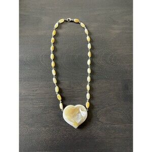 Vintage Beaded Marbled Acrylic Heart Pendant Necklace